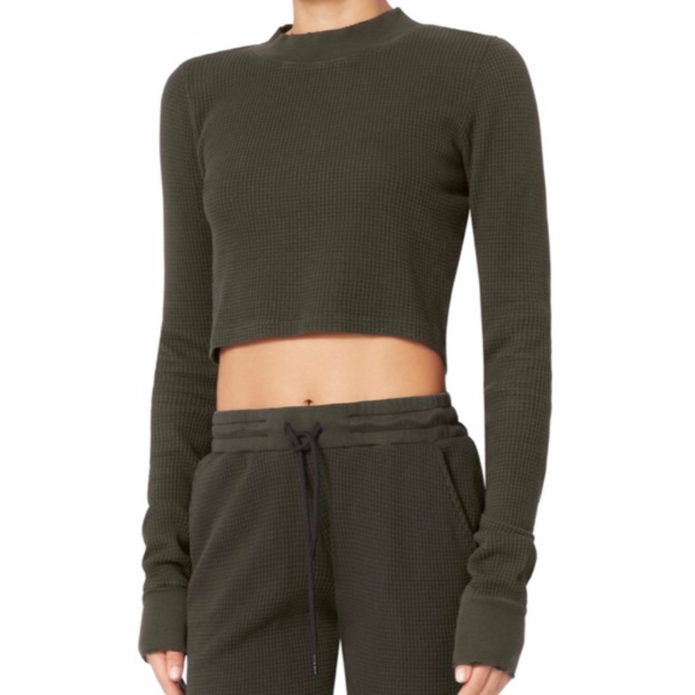 Cotton Citizen Crop Thermal Top - Olive Green